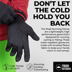 Tough Outdoors Running Gloves with Touch Screen - Black Winter Glove Liners for Texting, Cycling, Driving for Men & Women - Thin, Lightweight & Warm Cold Weather Thermal Sports Gloves