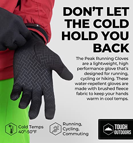 Tough Outdoors Running Gloves with Touch Screen - Black Winter Glove Liners for Texting, Cycling, Driving for Men & Women - Thin, Lightweight & Warm Cold Weather Thermal Sports Gloves