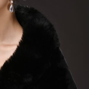 CHITONE Women's Black Faux Fur Wrap Cape Stole Shawl Shrug for Wedding/Party/Show