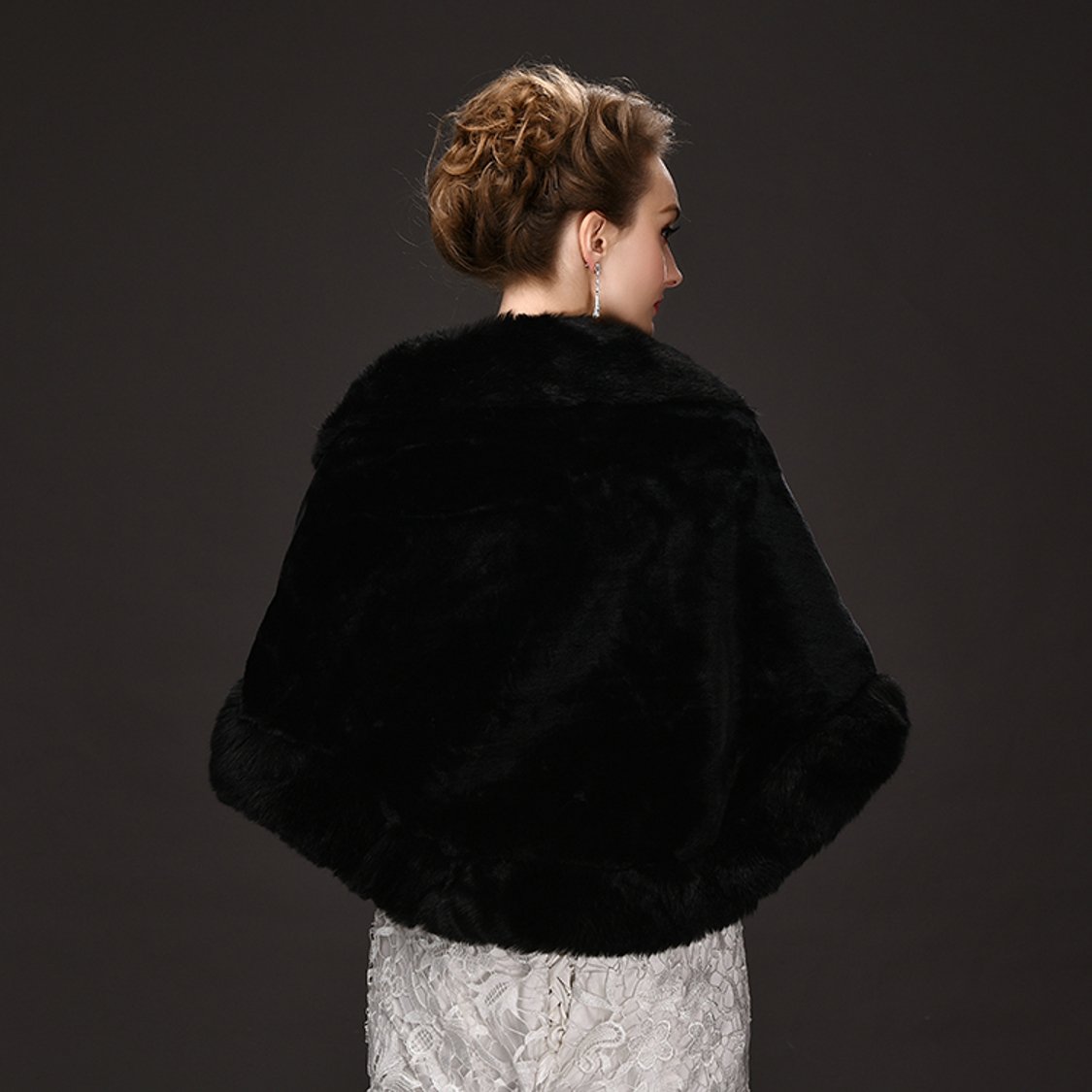 CHITONE Women's Black Faux Fur Wrap Cape Stole Shawl Shrug for Wedding/Party/Show