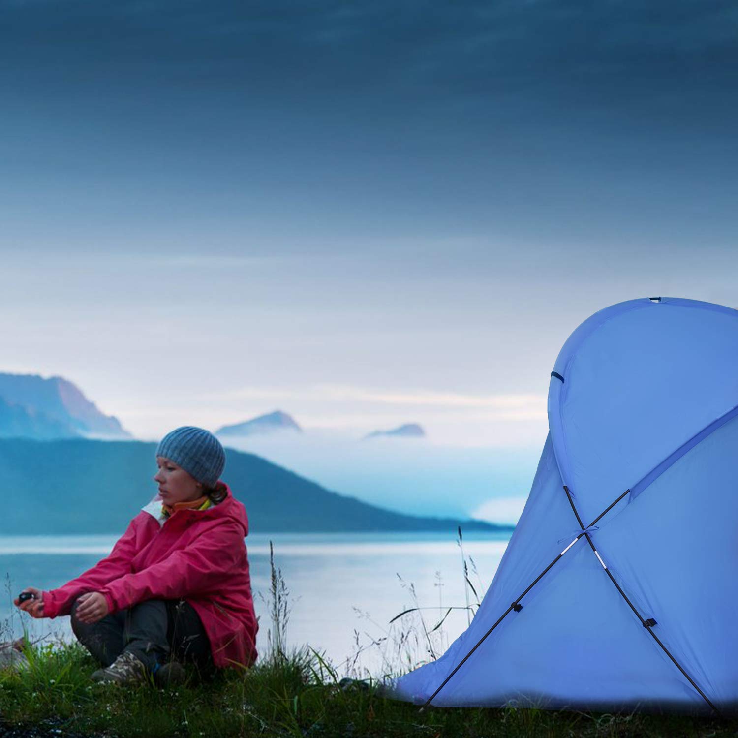 Easiest Beach Tent, Sun Shade Canopy 'Venus': Provide UV Protection for Your Family. Waterproof Shelters For Rain & Pacific Breeze, Easy Up Canopies, Sports Cabana Tents, Roadtrip Sunshade Shack. Blue