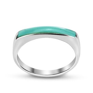 AeraVida Rectangular Bar Green Simulated Turquoise Stone Inlay .925 Sterling Silver Ring | Classic Wedding Rings For Women | Casual Comfort Fit Silver Rings for Women (8)