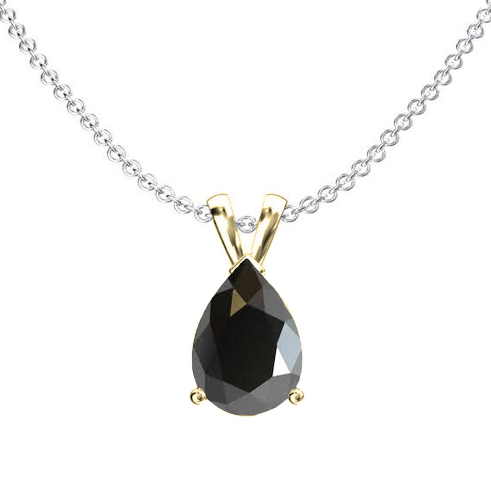 Dazzlingrock Collection 14K 9x7 mm Pear Cut Black Sapphire Ladies Solitaire Teardrop Pendant (Silver Chain Included) 1CT, Yellow Gold