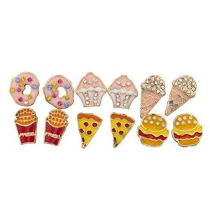 lux accessories gold tone desserts and junk food novelty multi earring set 6pc