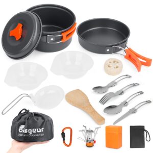 Bisgear 16pcs Camping Cookware Backpacking Stove Mess Kit – Camping Cooking Set - Camping Pots and Pans Set - Camping Accessories Equipment - Backpacking Supplies Survival Gear