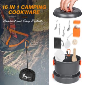 Bisgear 16pcs Camping Cookware Backpacking Stove Mess Kit – Camping Cooking Set - Camping Pots and Pans Set - Camping Accessories Equipment - Backpacking Supplies Survival Gear