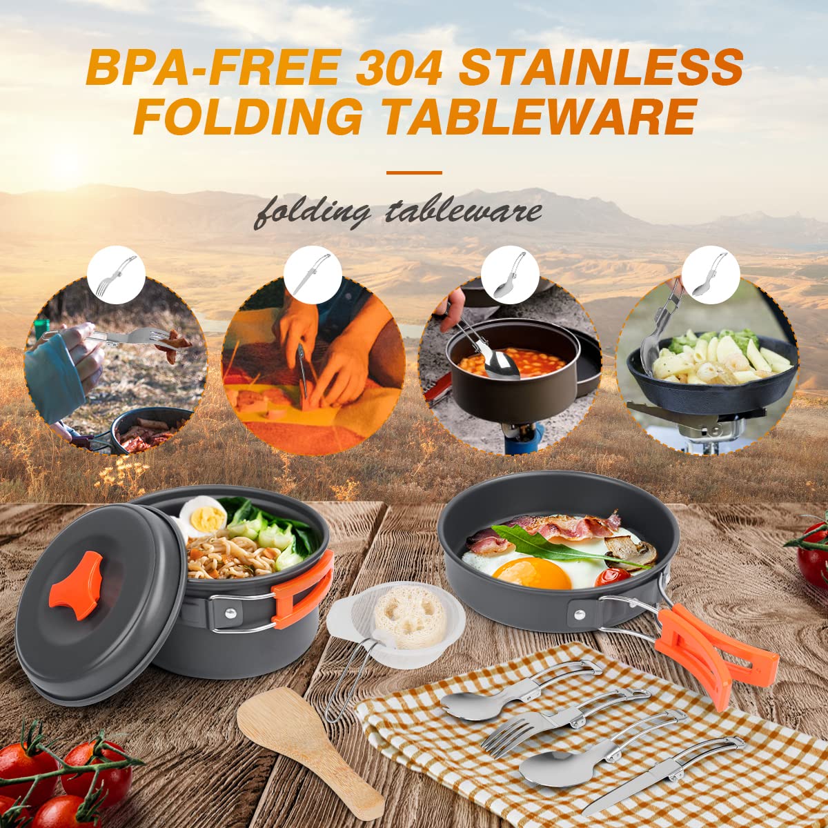 Bisgear 16pcs Camping Cookware Backpacking Stove Mess Kit – Camping Cooking Set - Camping Pots and Pans Set - Camping Accessories Equipment - Backpacking Supplies Survival Gear