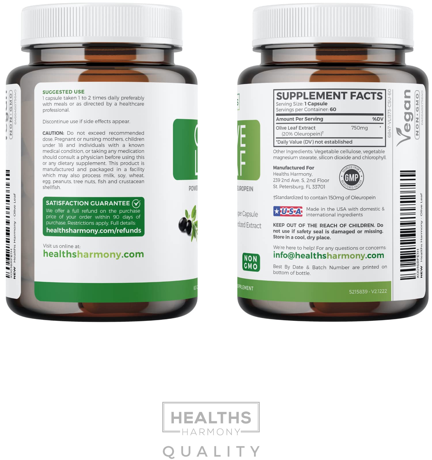 Olive Leaf Extract (Non-GMO) Super Strength: 20% Oleuropein - 750mg - Vegetarian - Immune Support Supplement, Skin Health, and Powerful Antioxidants Supplement - No Oil or Liquid - 60 Capsules