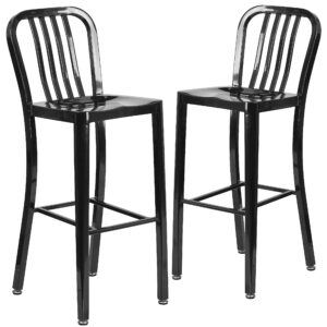 Flash Furniture Gael Commercial Grade 2 Pack 30" High Black Metal Indoor-Outdoor Barstool with Vertical Slat Back