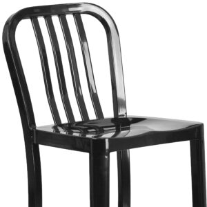 Flash Furniture Gael Commercial Grade 2 Pack 30" High Black Metal Indoor-Outdoor Barstool with Vertical Slat Back