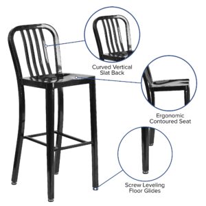 Flash Furniture Gael Commercial Grade 2 Pack 30" High Black Metal Indoor-Outdoor Barstool with Vertical Slat Back