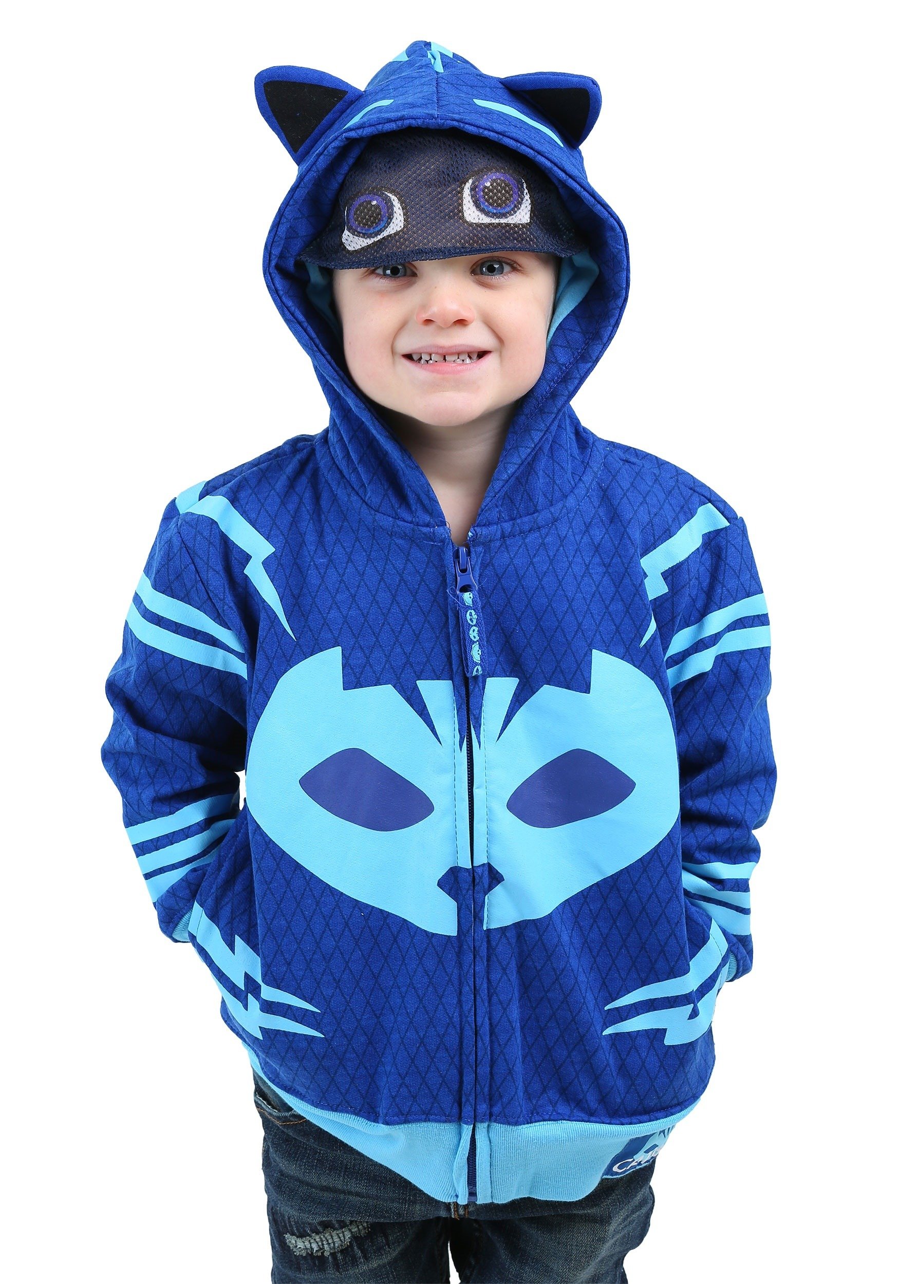 PJ Masks Boys' Toddler Gekko and Catboy Hoodie, Blue Long Sleeve, 2T