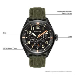 Citizen Men's Eco-Drive Weekender Garrison Field Watch, in Stainless Steel with Olive Green Nylon Strap, Black Dial (Model: BU2055-16E)