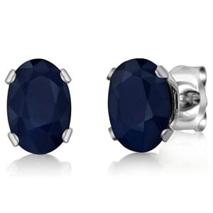 Gem Stone King 925 Sterling Silver Blue Sapphire Stud Earrings For Women (0.80 Cttw, Gemstone Birthstone, Oval 6X4MM)