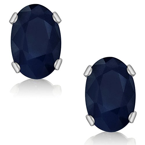 Gem Stone King 925 Sterling Silver Blue Sapphire Stud Earrings For Women (0.80 Cttw, Gemstone Birthstone, Oval 6X4MM)