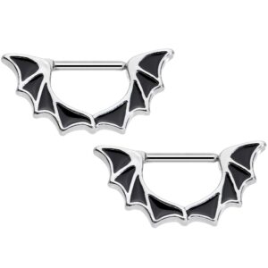 body candy stainless steel halloween bat wings nipple clicker set of 2 14 gauge 1/2"