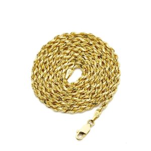 10K Yellow Gold 3mm 20" Diamond Cut Rope Chain Necklace with Lobster Lock