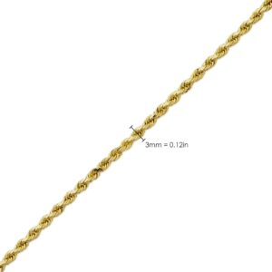 10K Yellow Gold 3mm 20" Diamond Cut Rope Chain Necklace with Lobster Lock