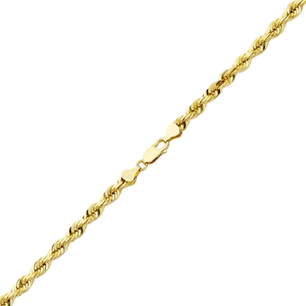 10K Yellow Gold 6mm 22" Diamond Cut Rope Chain Necklace with Lobster Lock