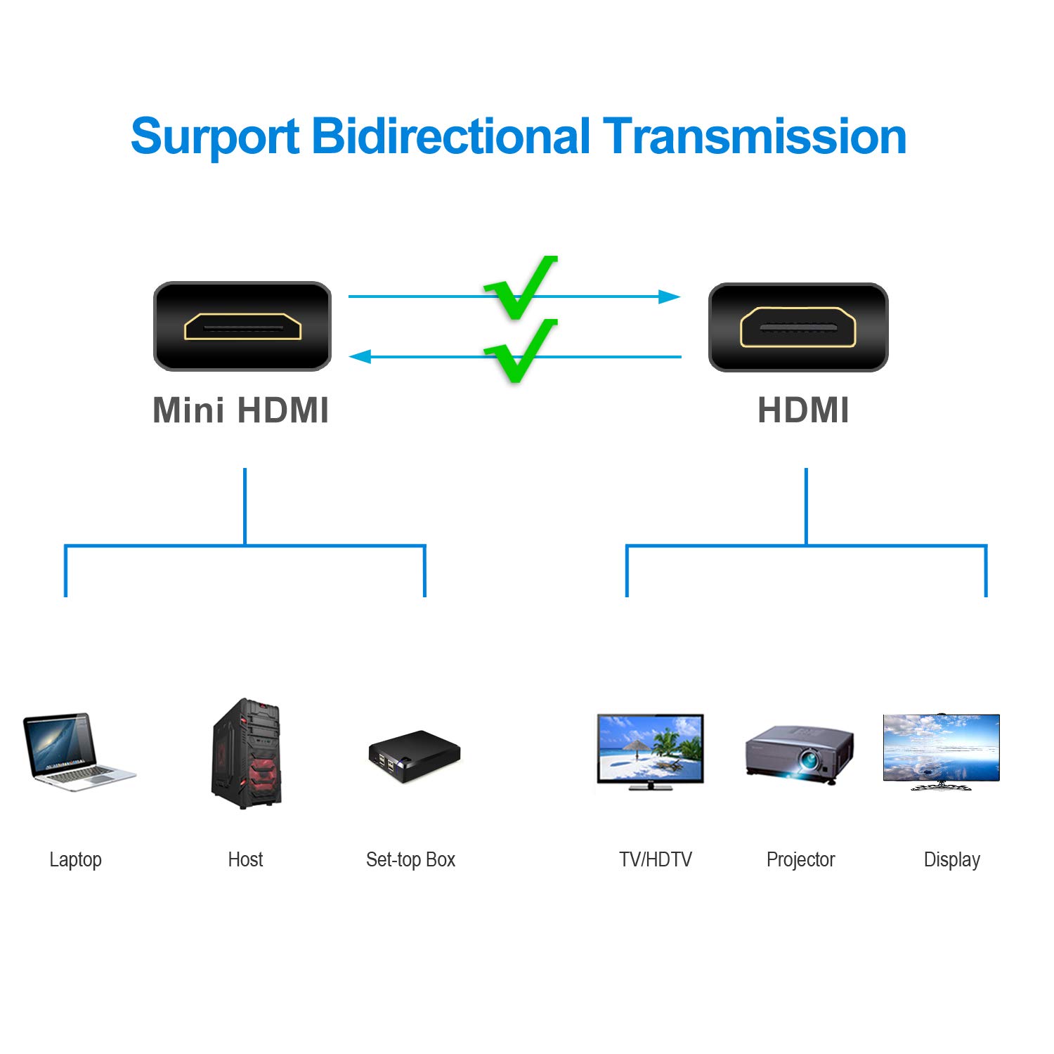 Rankie Mini HDMI to HDMI Cable, High Speed Supports Ethernet 3D and Audio Return (10 Feet)