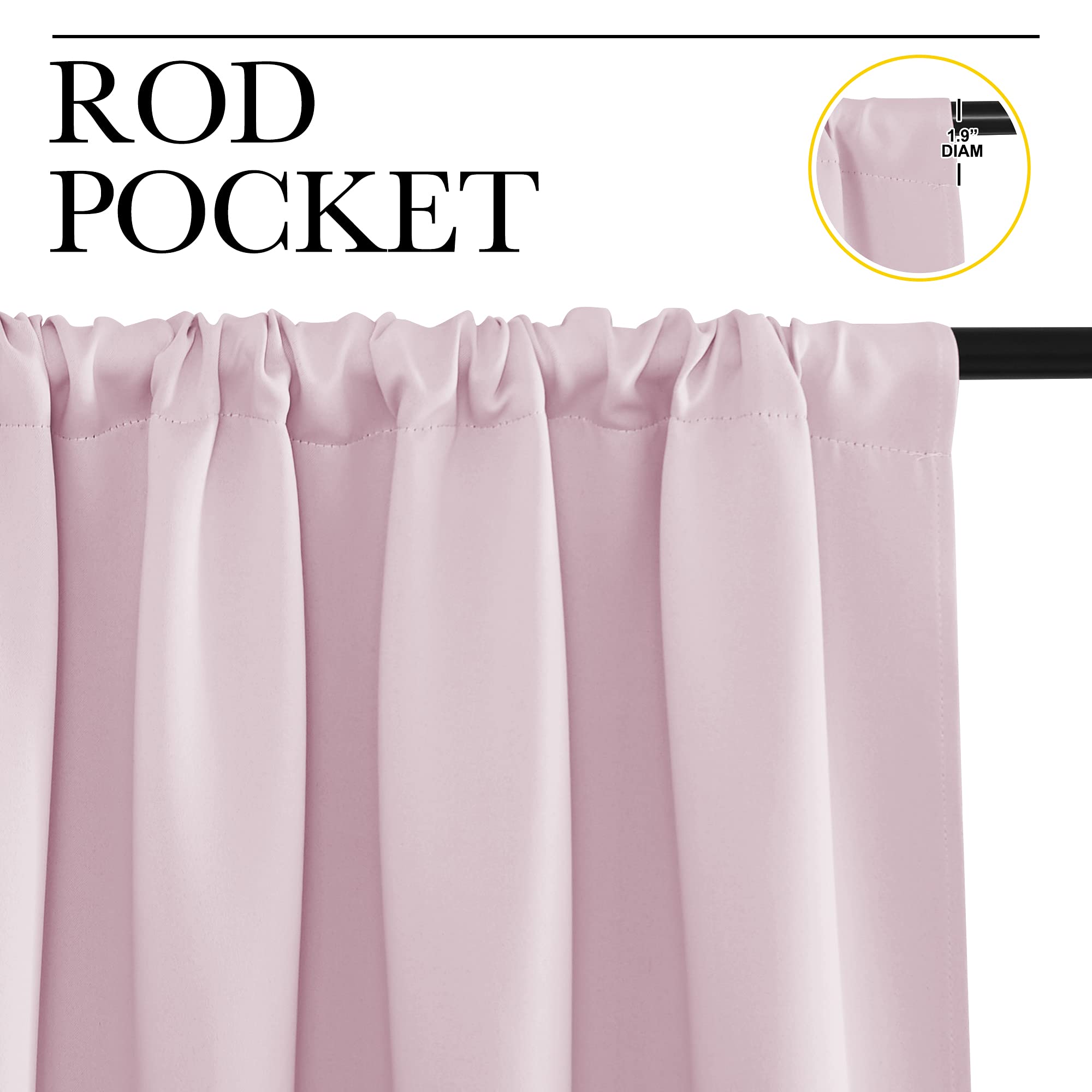 NICETOWN Room Darkening Curtains for Girls Room - Nursery Essential Thermal Insulated Solid Rod Pocket Top Drapes (Lavender Pink=Baby Pink, 1 Pair, 42 x 63 Inch)