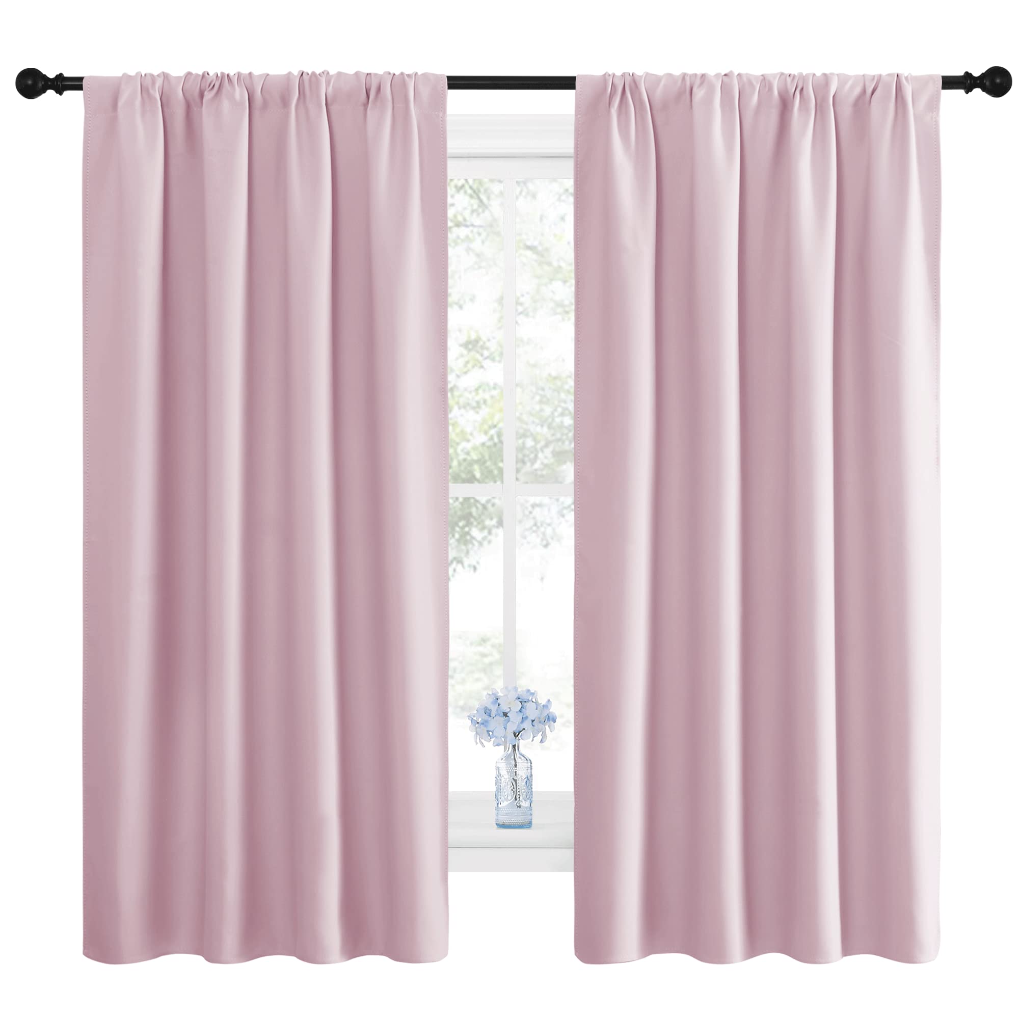 NICETOWN Room Darkening Curtains for Girls Room - Nursery Essential Thermal Insulated Solid Rod Pocket Top Drapes (Lavender Pink=Baby Pink, 1 Pair, 42 x 63 Inch)