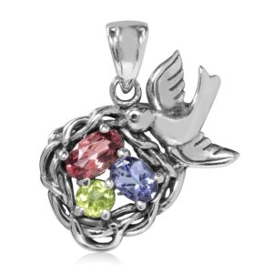 Silvershake Natural Pink Tourmaline Tanzanite and Peridot 925 Sterling Silver Bird Nest Pendant