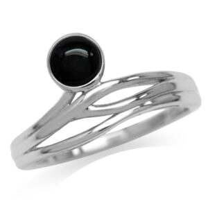 Silvershake 5mm Created Round Shape Black Onyx 925 Sterling Silver Minimalist Modern Wavy Ring Size 9