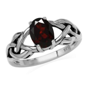 Silvershake 1.4ct. 8X6mm Natural Oval Shape Garnet 925 Sterling Silver Celtic Knot Solitaire Ring Size 7