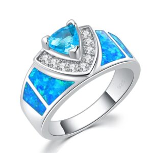 CiNily Blue Fire Opal Aquamarine Silver Filled Zircon Women Jewelry Gemstone Ring Size 5-12 (12)