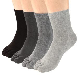 Meaiguo Toe Socks Running Five Finger Crew Cotton for Men Women 4 Pack(MenA1)