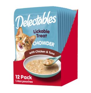 hartz delectables chowder lickable wet cat treats for kitten, adult & senior cats, chicken & tuna, 1.4 ounce (pack of 12)