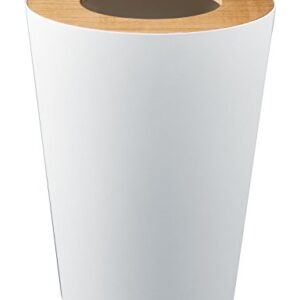 Yamazaki Home Trash Can - Small Modern Home Wastebasket for Bathroom Kitchen office Steel + Wood One Size Ash