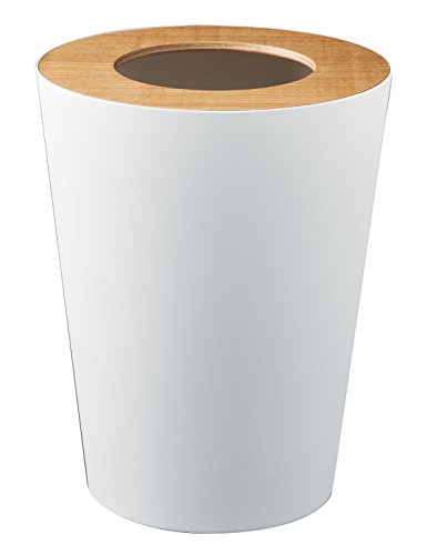 Yamazaki Home Trash Can - Small Modern Home Wastebasket for Bathroom Kitchen office Steel + Wood One Size Ash