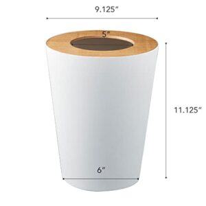 Yamazaki Home Trash Can - Small Modern Home Wastebasket for Bathroom Kitchen office Steel + Wood One Size Ash