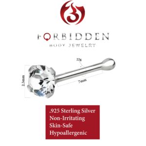 Forbidden Body Jewelry 22g Nose Studs for Women, Nose Ring Studs, Stud Nose Rings, Nose Ring Stud, Sterling Silver Clear CZ Simulated Diamond Nose Stud, 2.5mm Crystal