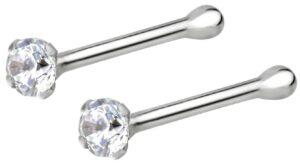 forbidden body jewelry 22g nose rings studs w/ 1.5mm crystal - 2 pcs 7mm sterling silver nose piercing jewelry set, l shaped nose rings women & men - cz simulated diamond, small nose studs women