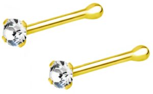 forbidden body jewelry 22 g 18k gold plated sterling silver 1.5mm cz simulated diamond micro nose bone stud for women or men (set of 2)