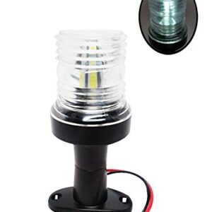 Pactrade Marine 12V Marine Boat Yacht Pontoon Navigation Anchor Light 360 Degrees All Around Nature White LED Splashproof Black Housing USCG Certified Approved (Fixed Base (H=5.5"))