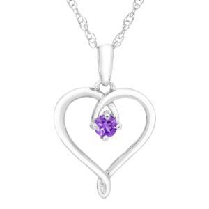 .925 Sterling Silver Natural Purple Amethyst February Birthstone Heart Pendant Necklace with 18" Chain