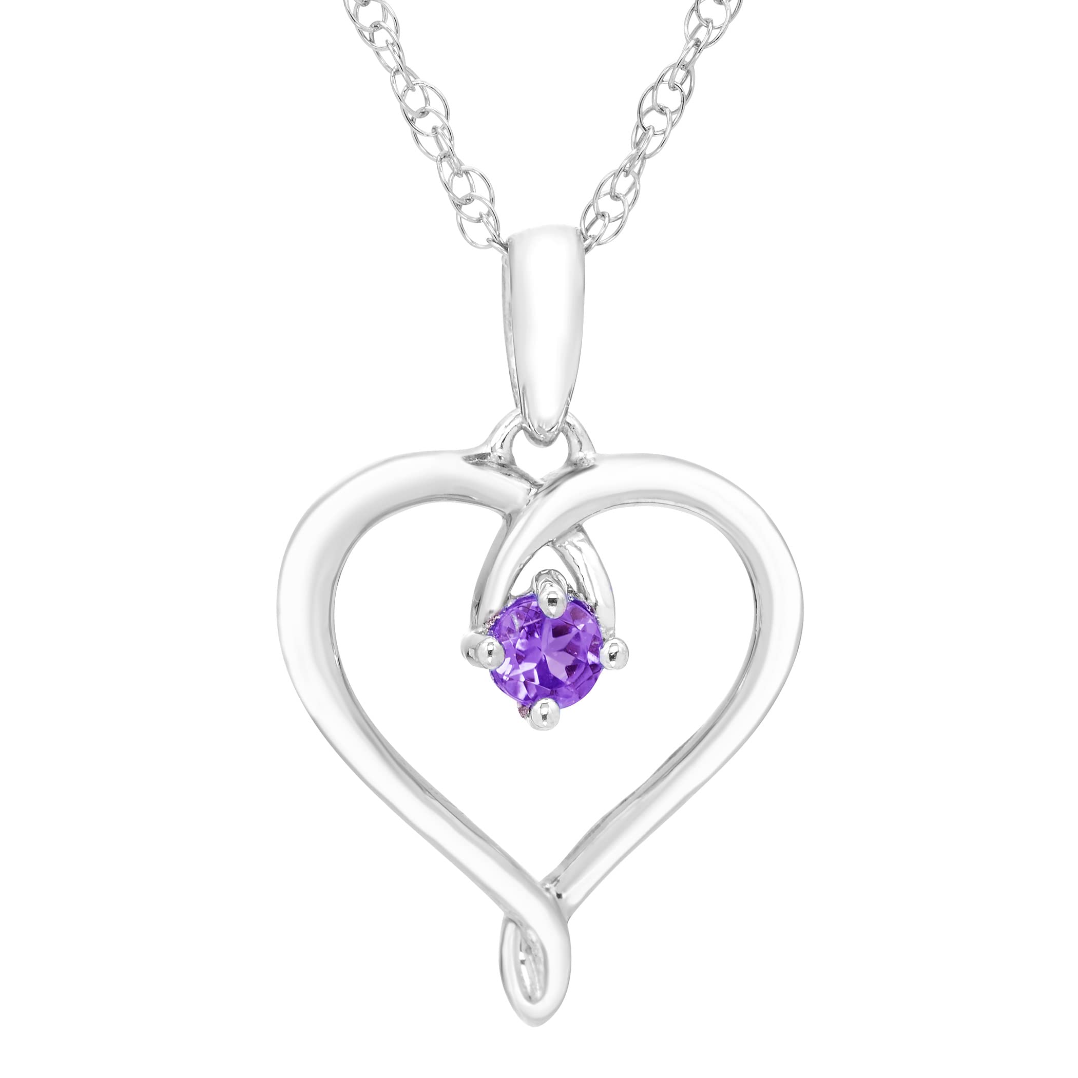 .925 Sterling Silver Natural Purple Amethyst February Birthstone Heart Pendant Necklace with 18" Chain