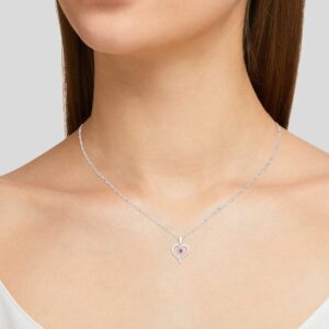 .925 Sterling Silver Natural Purple Amethyst February Birthstone Heart Pendant Necklace with 18" Chain