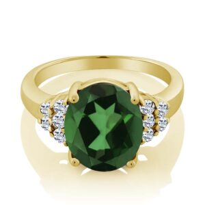 Gem Stone King 18K Yellow Gold Plated Silver Green Mystic Quartz and White Topaz Ring For Women (4.40 Cttw, Available In Size 5, 6, 7, 8, 9)