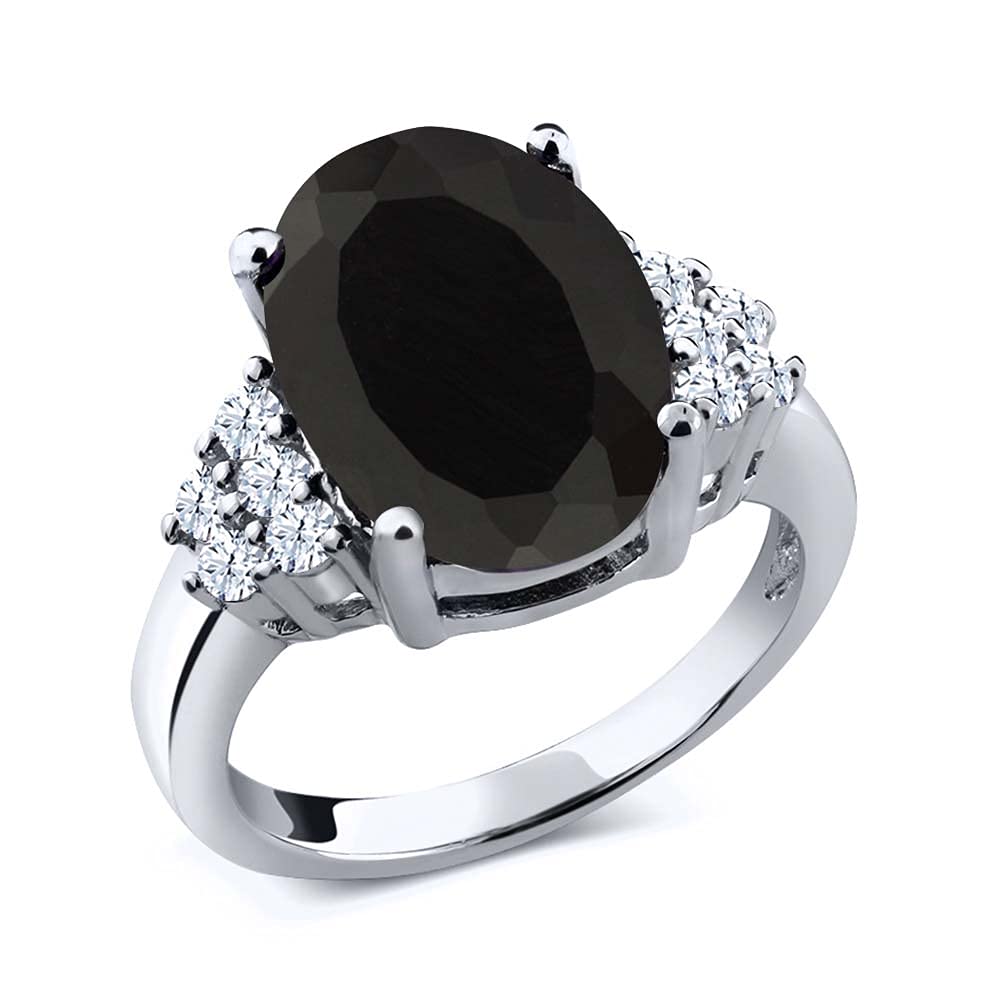 Gem Stone King 925 Sterling Silver Black Onyx Engagement Ring For Women (4.30 Cttw, Gemstone Birthstone, Available In Size 5, 6, 7, 8, 9)