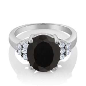 Gem Stone King 925 Sterling Silver Black Onyx Engagement Ring For Women (4.30 Cttw, Gemstone Birthstone, Available In Size 5, 6, 7, 8, 9)