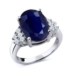 gem stone king 925 sterling silver blue sapphire engagement ring for women (5.30 cttw, oval 12x10mm, gemstone birthstone, available in size 5, 6, 7, 8, 9)