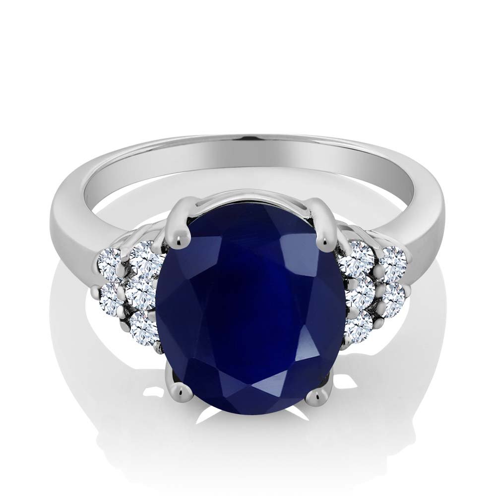 Gem Stone King 925 Sterling Silver Blue Sapphire Engagement Ring For Women (5.30 Cttw, Oval 12X10MM, Gemstone Birthstone, Available In Size 5, 6, 7, 8, 9)