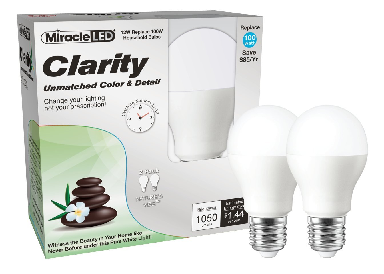 Miracle LED Nature’s Vibe Clarity High Definition High Visibility LED Light Bulb (606905), 2-Pack