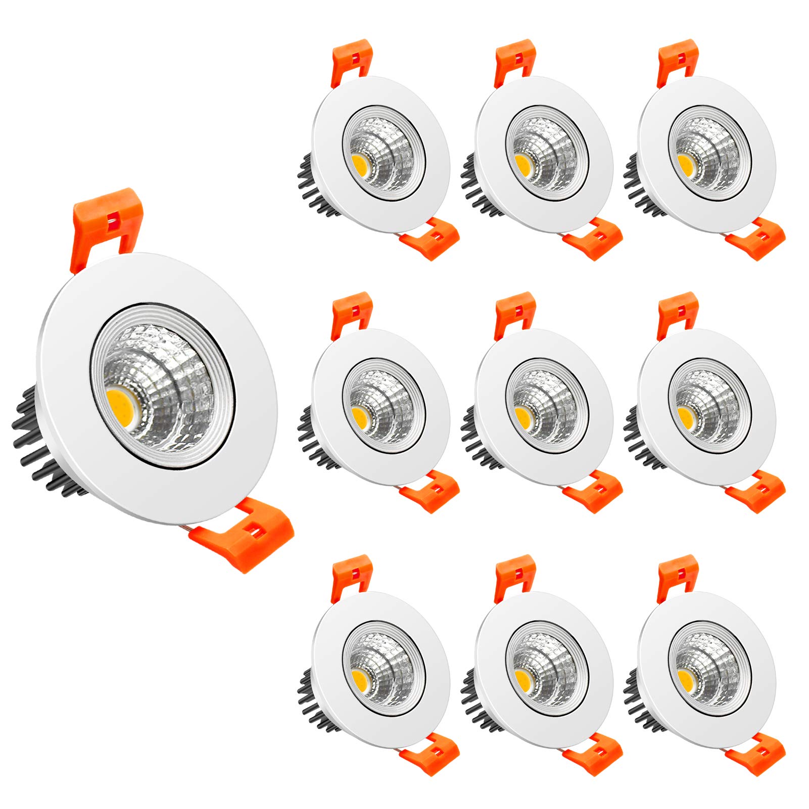 LightingWill 2inch LED Dimmable Downlight, 3W COB Recessed Ceiling Light, Daylight White 5500K-6000K, CRI80, 25W 220LM Halogen Bulbs Equivalent, White (10 Pack)