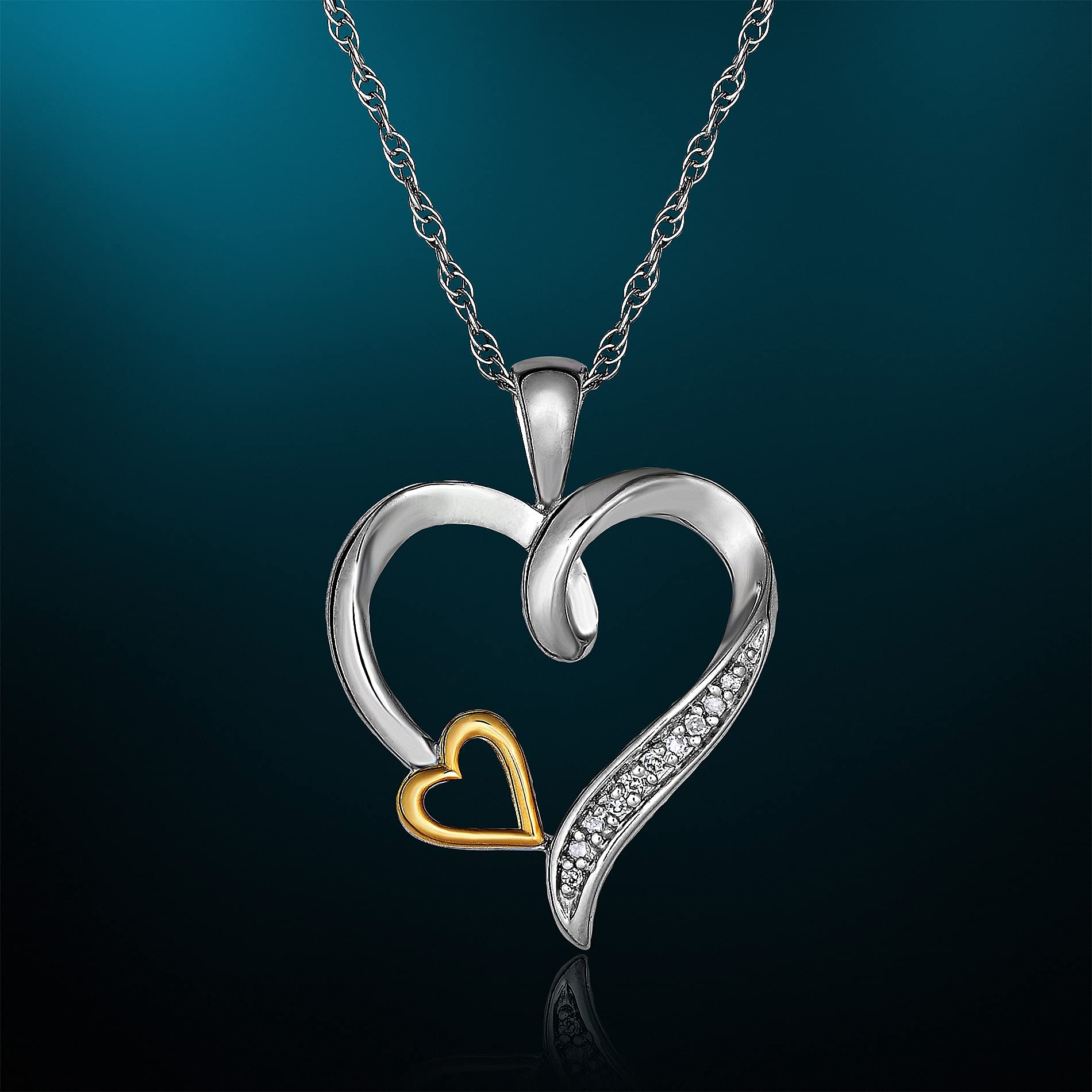 NATALIA DRAKE Dainty Open Diamond Heart Necklace for Women in 10K Yellow Gold and Rhodium Plated 925 Sterling Silver